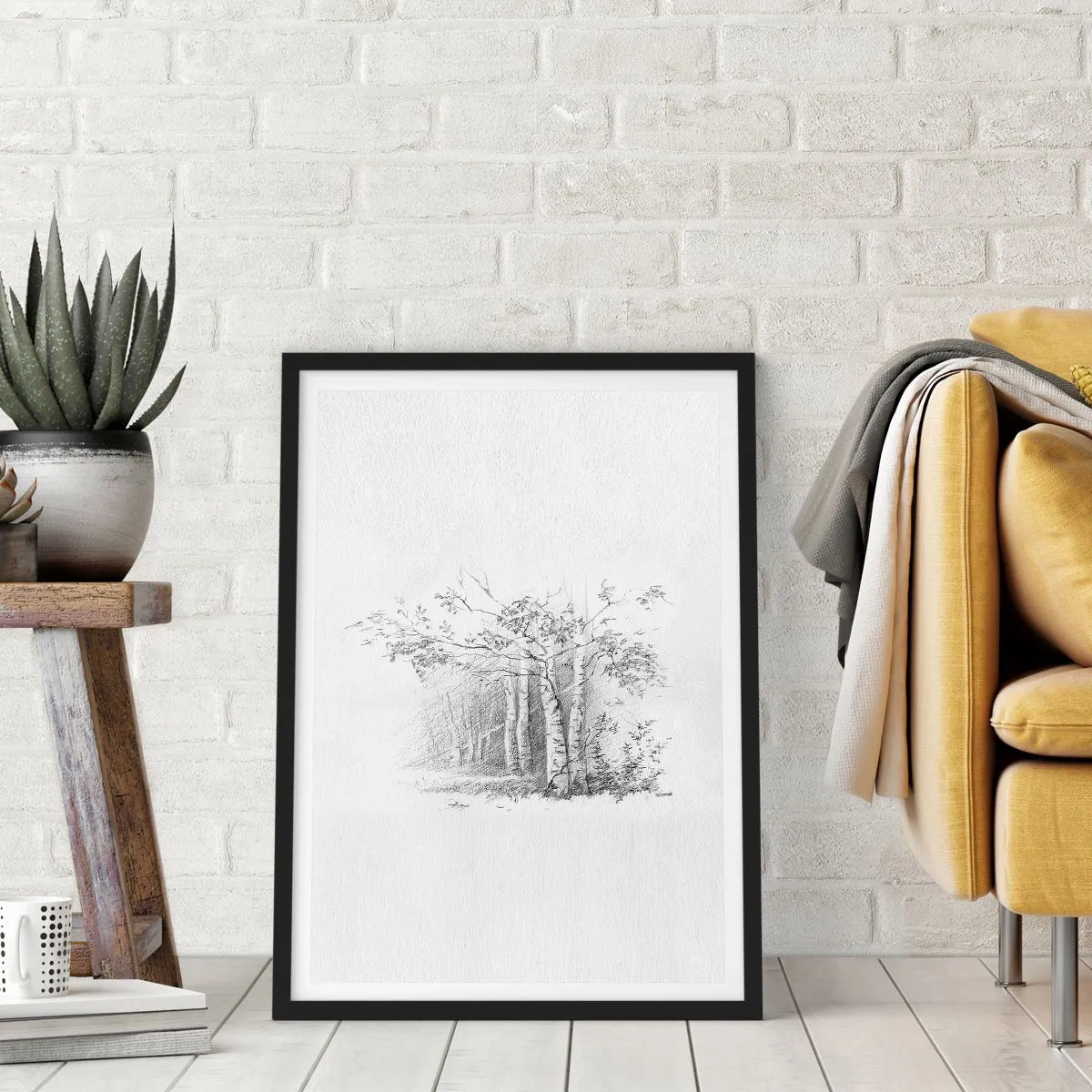 Affiche dans un cadre noir - Poster - Lumière d'une forêt de bouleaux - 30x40 cm