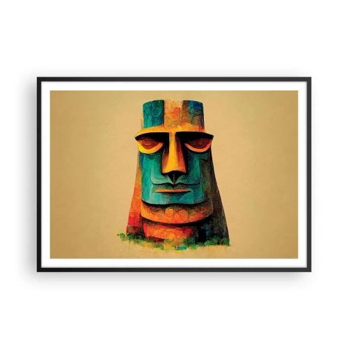 Affiche dans un cadre noir - Poster - Statue colorée de l'île de Pâques - 100x70cm - Statuesque et sympathique - Décoration murale moderne pour le salon et la chambre ARTTOR