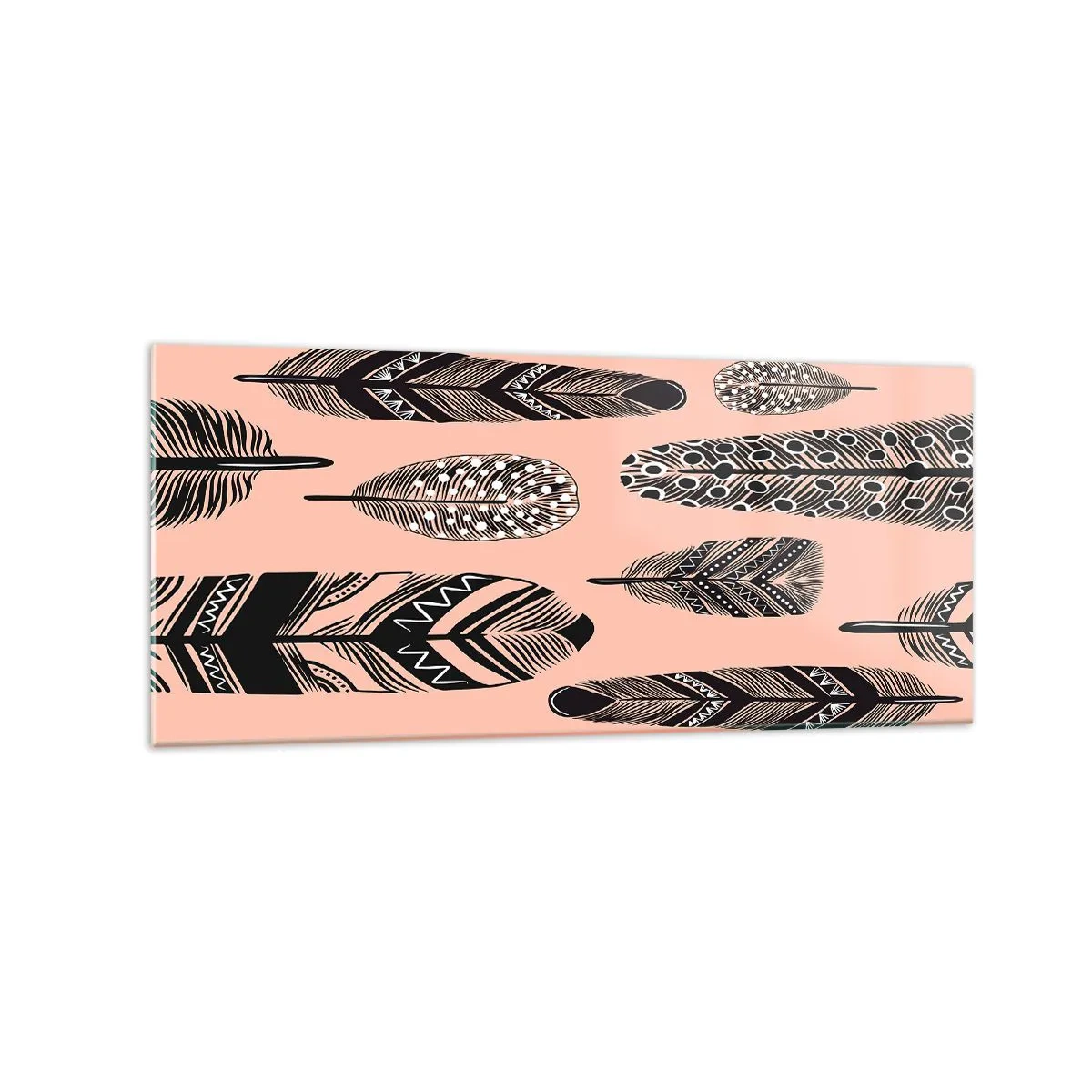 Impression sur verre - Image sur verre - Plumes décoratives sur fond clair - 120x50cm - Collection indienne - Décoration murale moderne pour le salon et la chambre ARTTOR