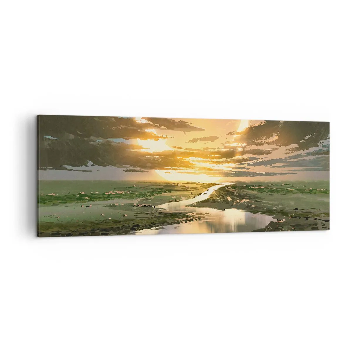 Impression sur toile - Image sur toile - Un paysage fantastique avec deux lunes à l'horizon - 140x50cm - Quelque part dans une galaxie lointaine, très lointaine - Décoration murale moderne pour le salon et la chambre ARTTOR