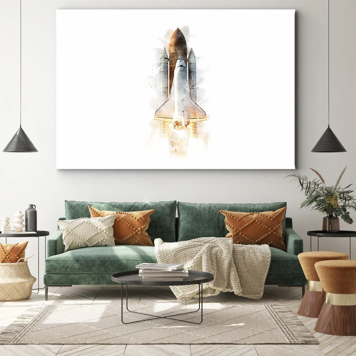 Impression sur toile - Image sur toile - Une interprétation artistique à l'aquarelle d'une navette spatiale au décollage - 100x70cm - Des explorateurs pour commencer - Décoration murale moderne pour le salon et la chambre ARTTOR