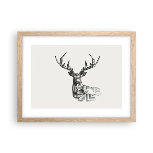 Affiche dans un chêne clair - Poster - Cerf dans un style cubique - 40x30 cm