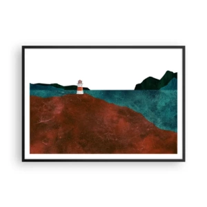 Affiche dans un cadre noir - Poster - Un phare avec en toile de fond les montagnes et la mer - 100x70cm - En regardant la mer - Décoration murale moderne pour le salon et la chambre ARTTOR