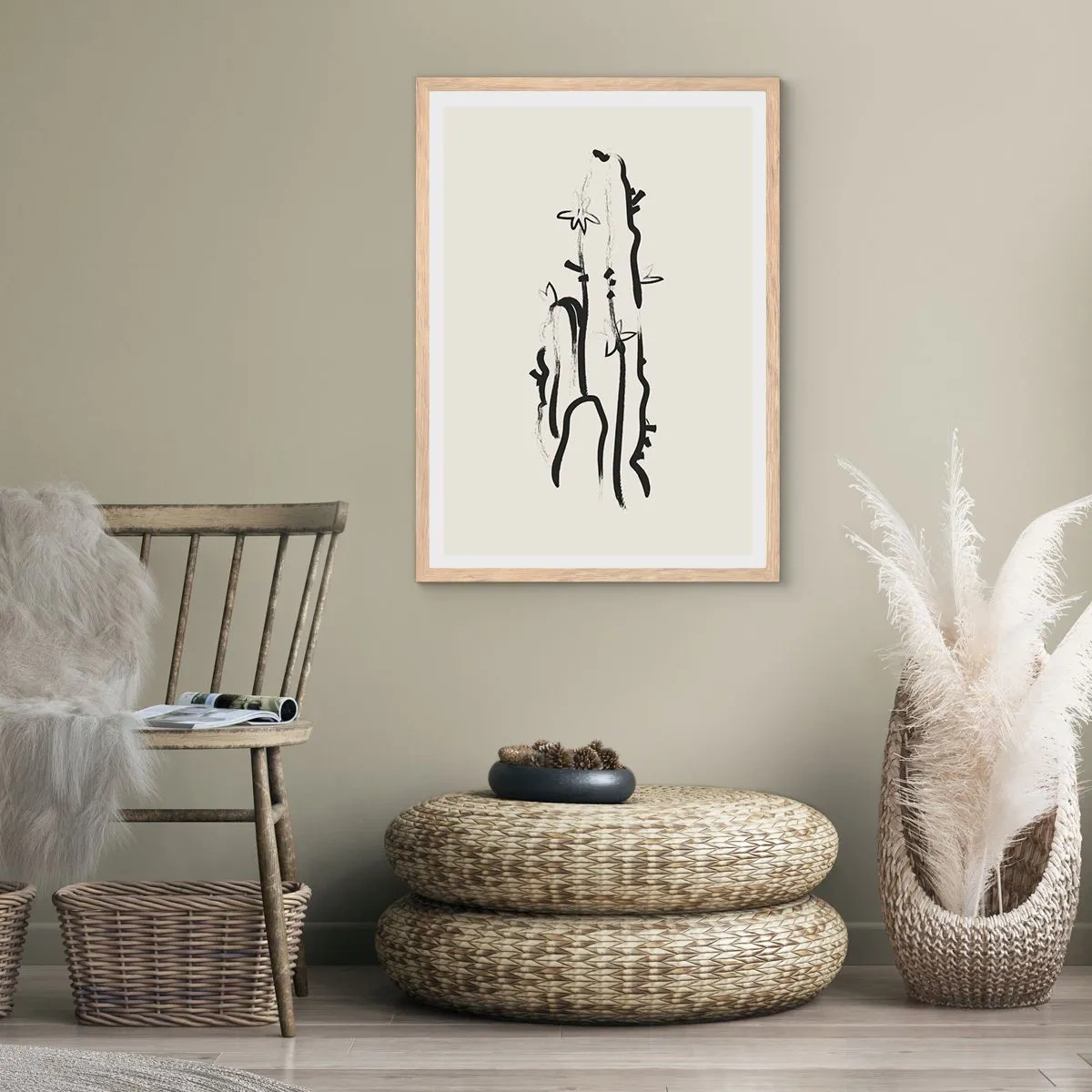 Affiche dans un chêne clair - Poster - Herbe à fleurs - 30x40 cm