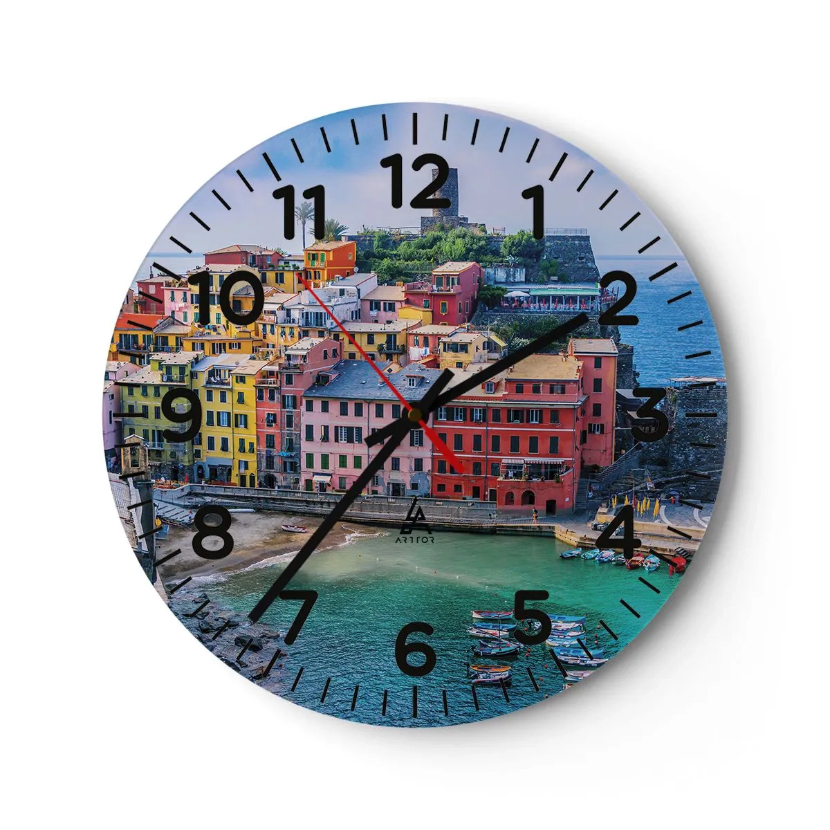 Horloge murale - Pendule murale - Petite ville magique de méditerranée - 40x40 cm