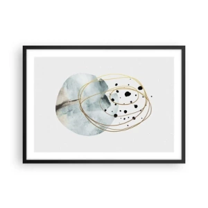 Affiche dans un cadre noir - Poster - Abstraction minimaliste avec un motif géométrique et des lignes dorées - 70x50cm - Emmêlement de l'espace - Décoration murale moderne pour le salon et la chambre ARTTOR