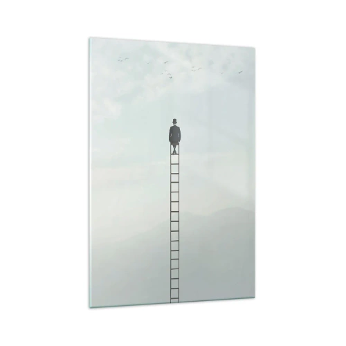 Impression sur verre - Image sur verre - Un homme sur une échelle s'élevant vers le ciel - 70x100cm - Se soulever au-dessus - Décoration murale moderne pour le salon et la chambre ARTTOR
