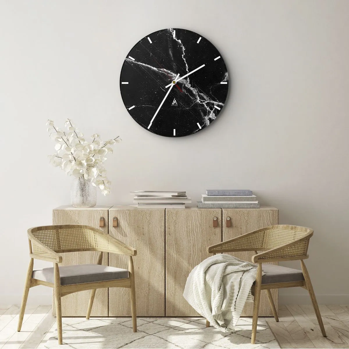 Horloge murale - Pendule murale - Surface en marbre noir avec veines blanches - 30x30cm - La vie secrète de la pierre - Décoration murale moderne pour le salon, la cuisine et la chambre ARTTOR