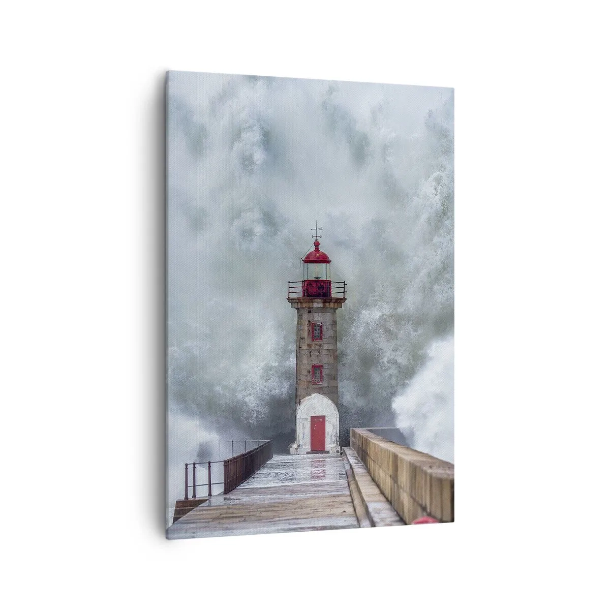 Impression sur toile - Image sur toile - Un phare entouré de vagues agitées - 70x100cm - Le rugissement des eaux, le bruit soufflera - Décoration murale moderne pour le salon et la chambre ARTTOR
