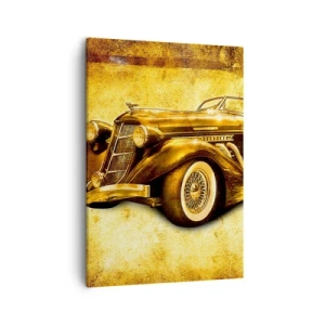Impression sur toile - Image sur toile - Un cabriolet rétro doré classique sur un fond vintage aux couleurs chaudes. - 50x70cm - L'élite de l'élite - Décoration murale moderne pour le salon et la chambre ARTTOR