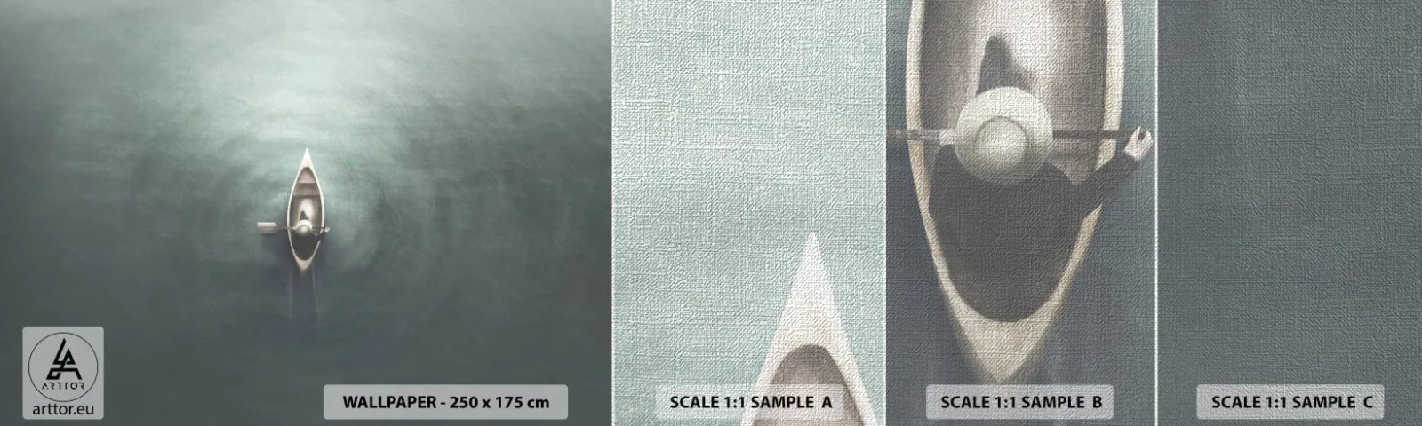 Échantillon de Papier Peint Premium Canvas - À travers le lac de la lune - Calme, Lac, Kayak - 100x30 cm