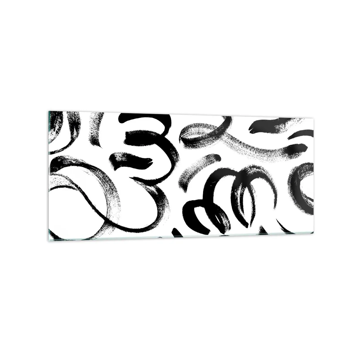 Impression sur verre - Image sur verre - Coups de pinceau abstraits noirs sur fond blanc - 120x50cm - Noir sur blanc - Décoration murale moderne pour le salon et la chambre ARTTOR