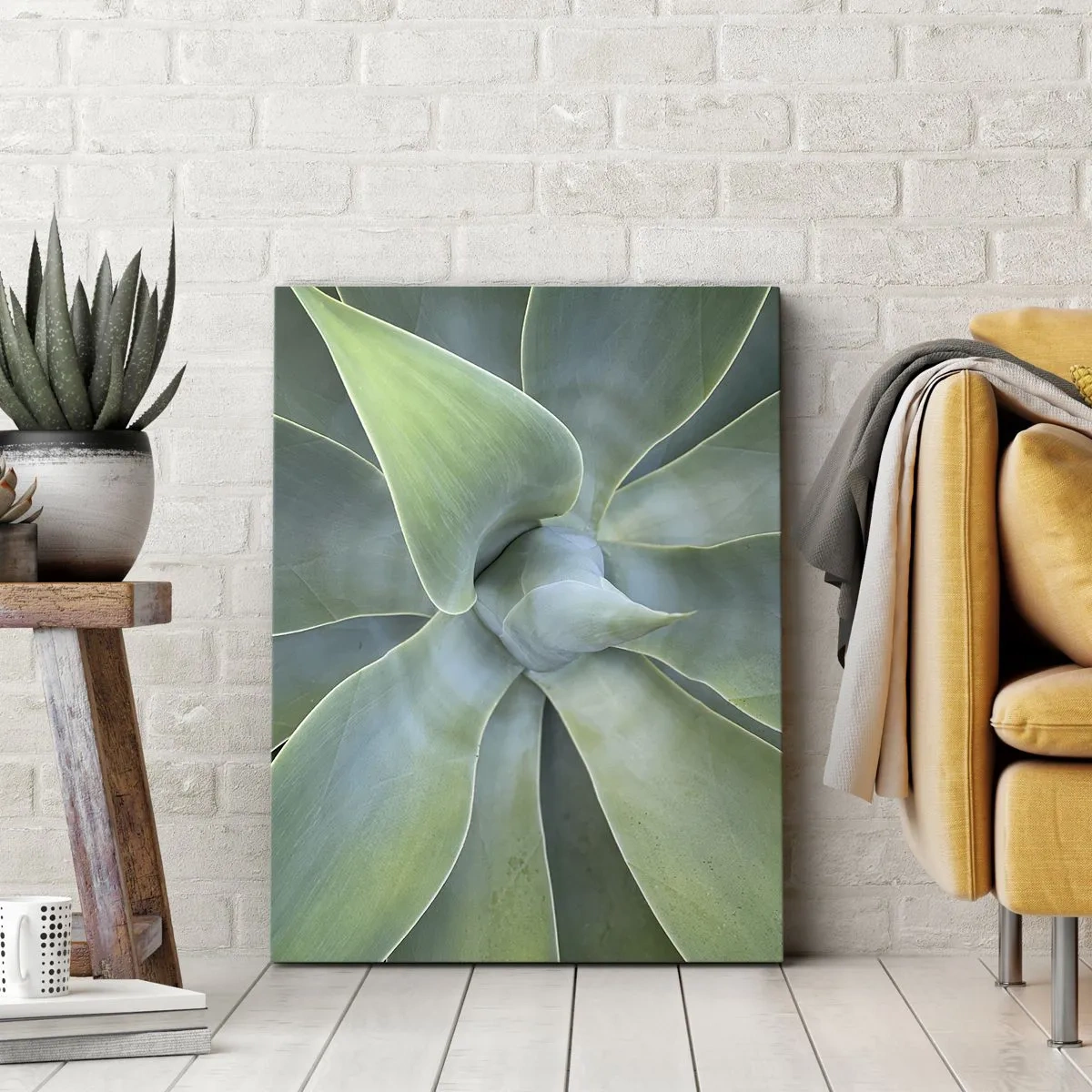 Impression sur toile - Image sur toile - Feuilles d'agave subtiles dans des tons verts - 50x70cm - La naissance de la verdure - Décoration murale moderne pour le salon et la chambre ARTTOR