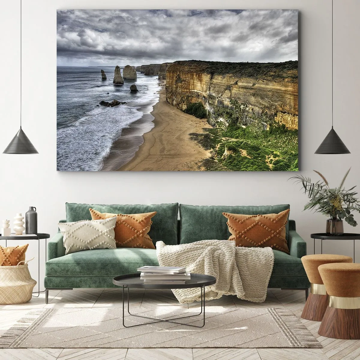 Impression sur toile - Image sur toile - Côte rocheuse avec plage et formations rocheuses - 70x50cm - Beauté brute - Décoration murale moderne pour le salon et la chambre ARTTOR
