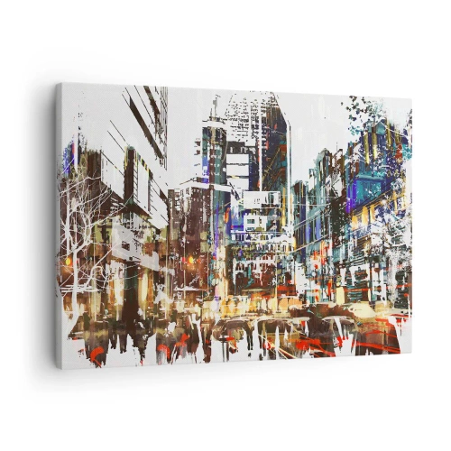 Impression sur toile - Image sur toile - Un paysage urbain moderne dans un style artistique - 70x50cm - Une ville chatoyante - Décoration murale moderne pour le salon et la chambre ARTTOR