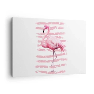 Impression sur toile - Image sur toile - Flamant rose sur fond rose dans un style minimaliste - 70x50cm - Avec dignité, bien qu'en rose - Décoration murale moderne pour le salon et la chambre ARTTOR