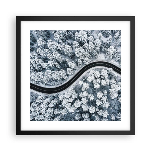 Affiche dans un cadre noir - Poster - À travers une forêt d'hiver - 40x40 cm