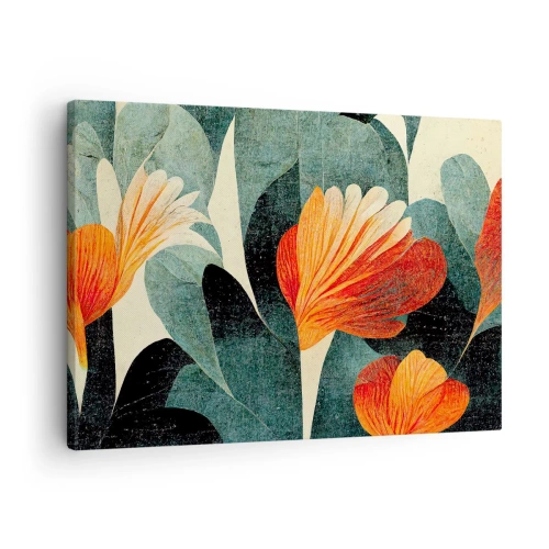 Impression sur toile - Image sur toile - Fleurs aux tons intenses d'orange et de vert - 70x50cm - La chaleur des tropiques et la fraîcheur de la verdure - Décoration murale moderne pour le salon et la chambre ARTTOR