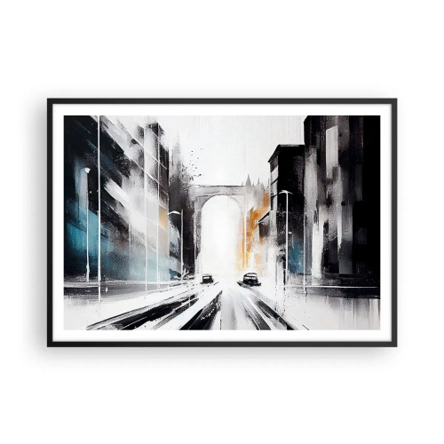Affiche dans un cadre noir - Poster - Panorama abstrait de la ville avec un pont en arc - 100x70cm - Étude de ville : architecture et mouvement - Décoration murale moderne pour le salon et la chambre ARTTOR