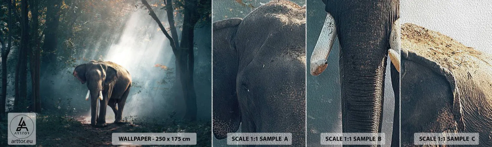 Échantillon de Papier Peint Premium Sand - Une balade tranquille - Animaux, Éléphant, Jungle - 100x30 cm