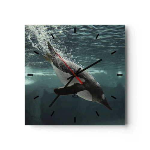 Horloge murale - Pendule murale - Un pingouin plongeant dans les profondeurs de l'eau glacée - 30x30cm - Bienvenue dans mon monde - Décoration murale moderne pour le salon et la chambre ARTTOR