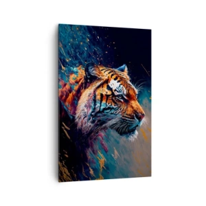 Impression sur toile - Image sur toile - Portrait d'un tigre aux couleurs dynamiques et abstraites - 80x120cm - Beauté sauvage - Décoration murale moderne pour le salon et la chambre ARTTOR