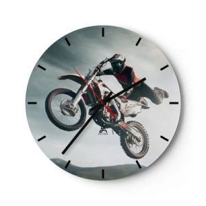 Horloge murale - Pendule murale - Un motocycliste vole dans les airs lors d'un saut dynamique sur sa moto. - 30x30cm - Il n'y a pas de plaisir sans risque - Décoration murale moderne pour le salon, la cuisine et la chambre ARTTOR