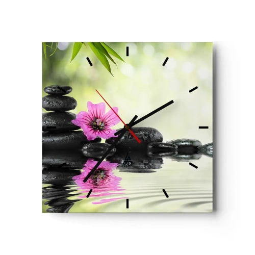 Horloge murale - Pendule murale - Des pierres zen et une fleur rose se reflétant dans l'eau - 30x30cm - Temps pour l'âme - Décoration murale moderne pour le salon et la chambre ARTTOR