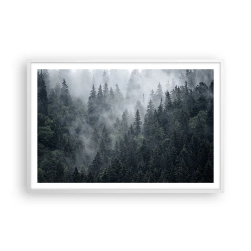 Affiche dans un cadre blanc - Poster - Aube de la forêt - 91x61 cm