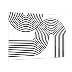 Impression sur verre - Image sur verre - Graphiques en noir et blanc avec des lignes parallèles courbes - 100x70cm - En plein virage - Décoration murale moderne pour le salon et la chambre ARTTOR