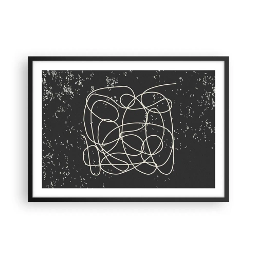 Affiche dans un cadre noir - Poster - Ligne abstraite sur fond noir avec des détails fins - 70x50cm - Errance des pensées - Décoration murale moderne pour le salon et la chambre ARTTOR