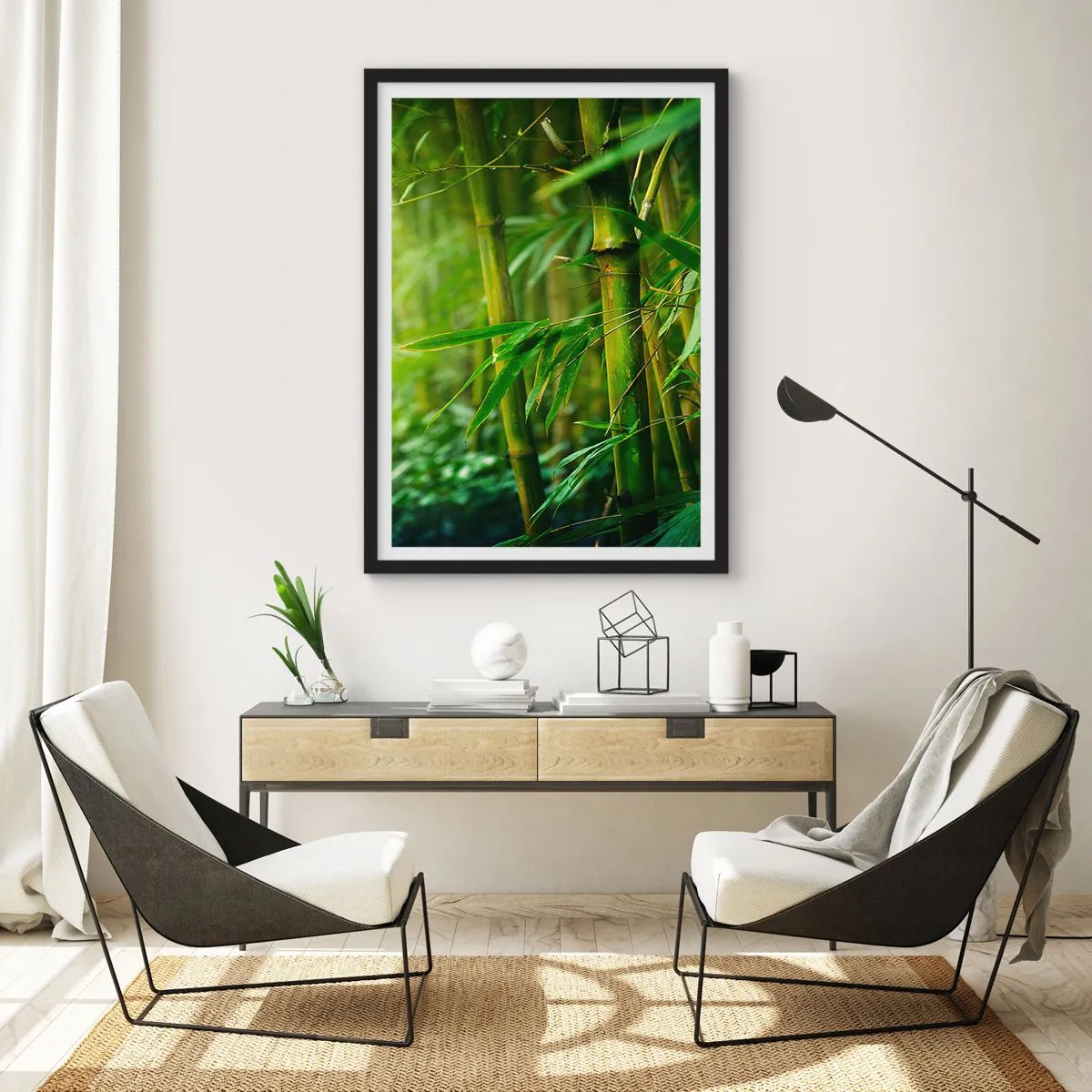 Affiche dans un cadre noir - Poster - Une bambouseraie aux nuances de vert - 50x70cm - Apprenez à connaître le vert lui-même - Décoration murale moderne pour le salon et la chambre ARTTOR