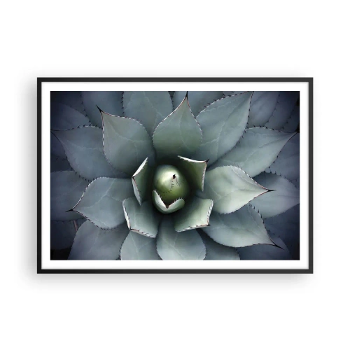 Affiche dans un cadre noir - Poster - Gros plan d'une rosette d'agave aux délicates nuances de vert - 100x70cm - Wabi et observe - Décoration murale moderne pour le salon et la chambre ARTTOR