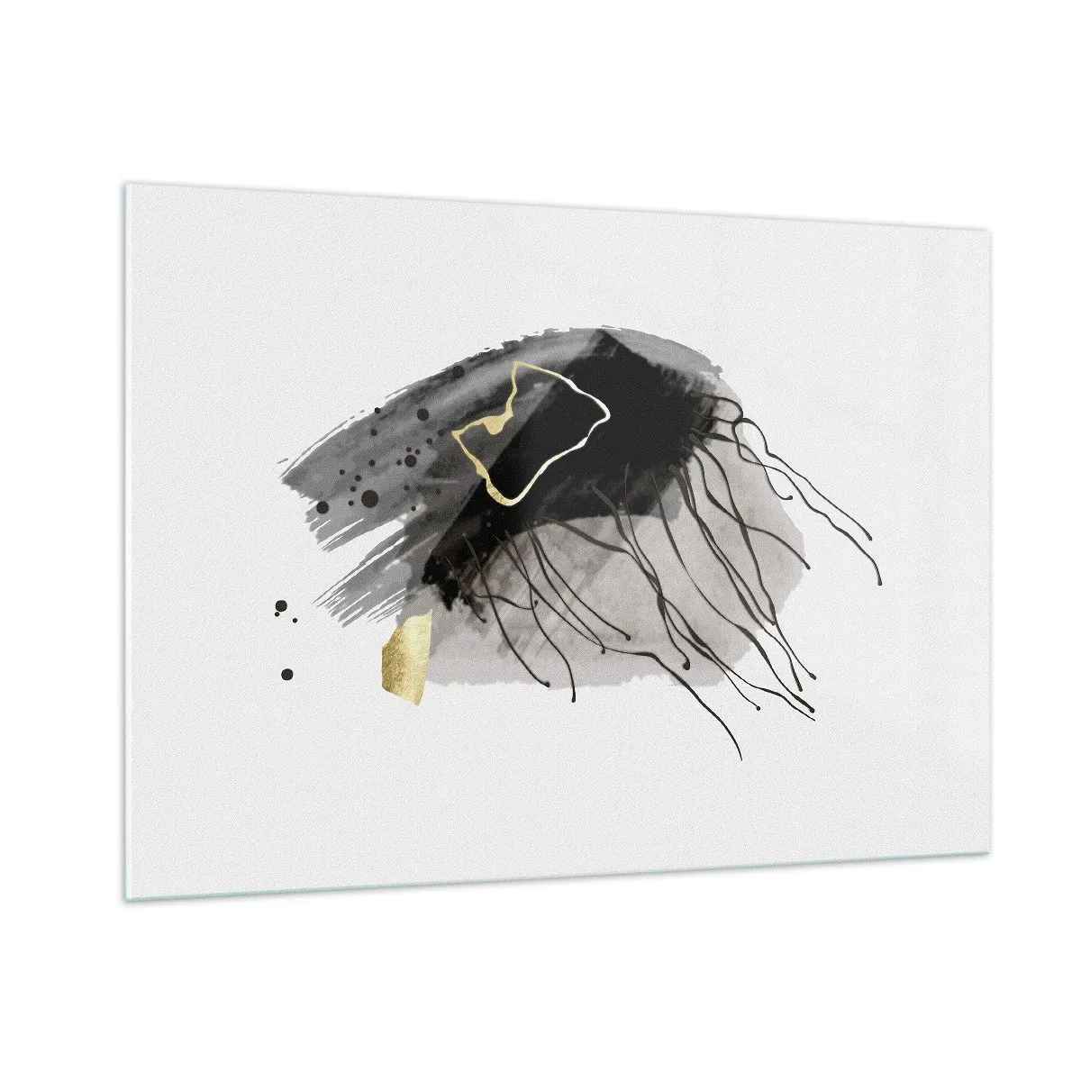 Impression sur verre - Image sur verre - Composition abstraite de noir et d'or sur fond blanc - 100x70cm - En noir et en or - Décoration murale moderne pour le salon et la chambre ARTTOR