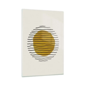 Impression sur verre - Image sur verre - Un motif minimaliste avec un cercle jaune et des lignes noires. - 80x120cm - Abstraction tremblante de chaleur - Décoration murale moderne pour le salon et la chambre ARTTOR