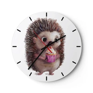 Horloge murale - Pendule murale - Un hérisson mignon tenant un cupcake coloré - 30x30cm - La fête c'est tous les jours - Décoration murale moderne pour le salon, la cuisine et la chambre ARTTOR