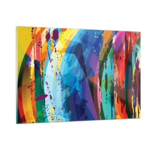 Impression sur verre - Image sur verre - Abstraction colorée avec des formes dynamiques - 120x80cm - Vertiges colorés - Décoration murale moderne pour le salon et la chambre ARTTOR