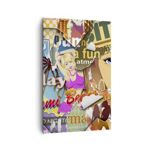 Impression sur toile - Image sur toile - Un collage coloré avec des éléments rétro et pop art. - 80x120cm - Souvenirs de vacances - Décoration murale moderne pour le salon et la chambre ARTTOR