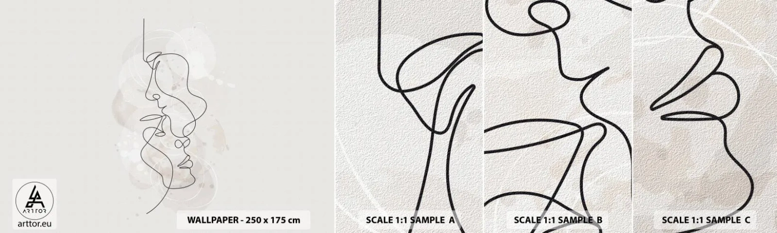 Échantillon De Papier Peint Standard Eco - Emmêlé dans une étreinte - Abstraction, Homme, Femme - 100x30 cm