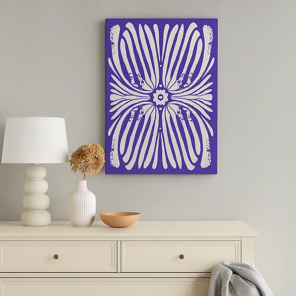 Impression sur toile - Image sur toile - Motif ethnique dans les tons violet et blanc - 50x70cm - Inspirations ethniques - Décoration murale moderne pour le salon et la chambre ARTTOR