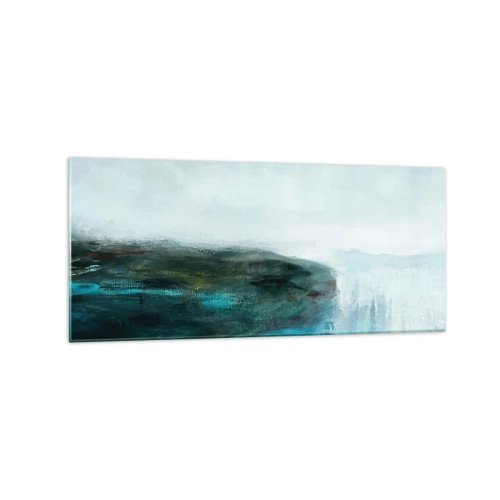 Impression sur verre - Image sur verre - Paysage abstrait dans les tons turquoise et gris - 120x50cm - Abstraction nautique - Décoration murale moderne pour le salon et la chambre ARTTOR