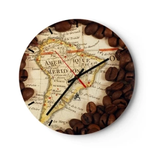 Horloge murale - Pendule murale - Carte de l'Amérique du Sud avec des grains de café - 30x30cm - D'où vient le meilleur café ? - Décoration murale moderne pour le salon, la cuisine et la chambre ARTTOR