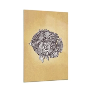 Impression sur verre - Image sur verre - Poisson décoratif dans un style de dessin avec des motifs - 70x100cm - D'un océan d'ornements - Décoration murale moderne pour le salon et la chambre ARTTOR