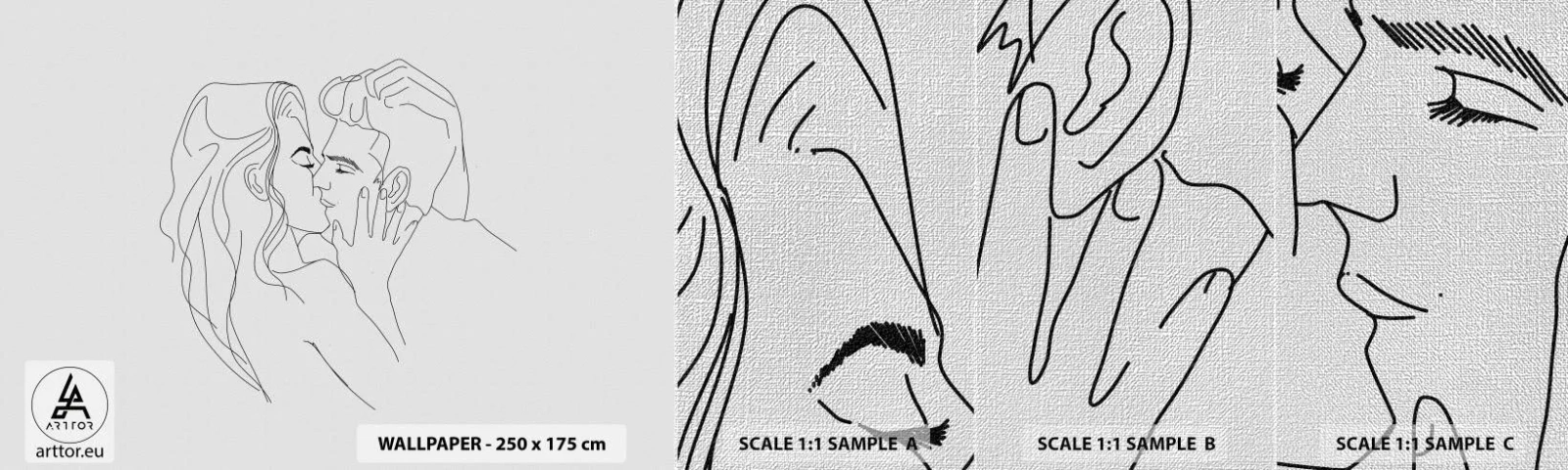 Échantillon de Papier Peint Premium Canvas - La même ligne - Graphique, Couple amoureux, Baiser - 100x30 cm