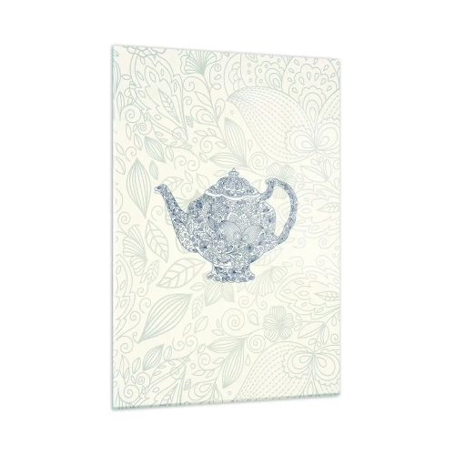 Impression sur verre - Image sur verre - Théière florale de style vintage - 50x70cm - Le charme du thé - Décoration murale moderne pour le salon et la chambre ARTTOR