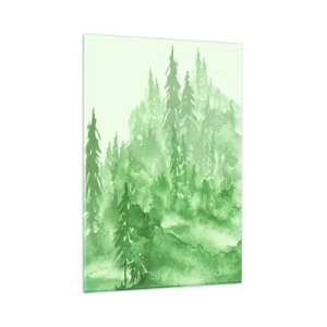 Impression sur verre - Image sur verre - Forêt verte dans un style aquarelle sur un fond clair - 80x120cm - Flou de brouillard vert - Décoration murale moderne pour le salon et la chambre ARTTOR