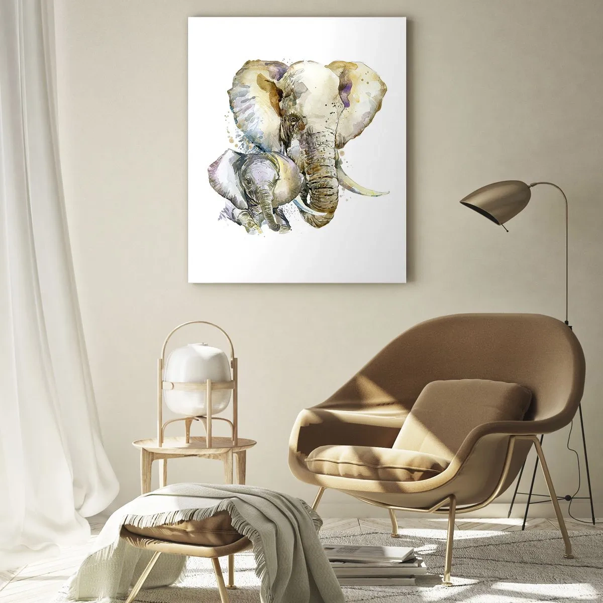 Impression sur verre - Image sur verre - Éléphants artistiques en style aquarelle sur fond blanc - 50x70cm - Rien ne peut égaler maman - Décoration murale moderne pour le salon et la chambre ARTTOR