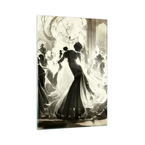 Impression sur verre - Image sur verre - Boule de style rétro en noir et blanc - 80x120cm - La grande mascarade - Décoration murale moderne pour le salon et la chambre ARTTOR