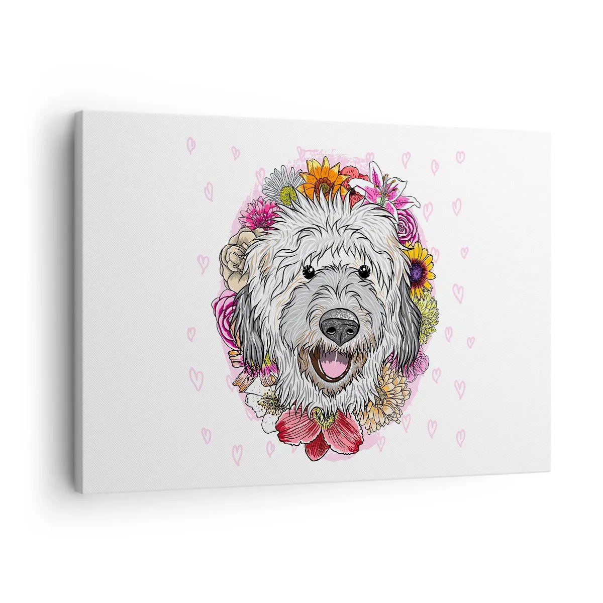 Impression sur toile - Image sur toile - Un chien entouré de fleurs colorées - 70x50cm - La joie du chiot - Décoration murale moderne pour le salon et la chambre ARTTOR