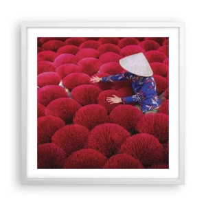 Affiche dans un cadre blanc - Poster - Dans un champ de riz - 50x50 cm